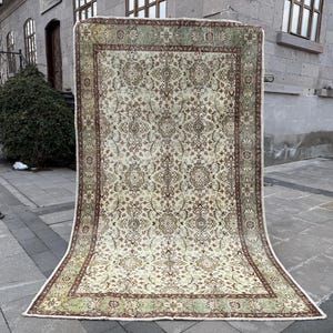 Vintage Turkish Oushak Rug 5.2x8.8: Handmade Pastel Area Rug