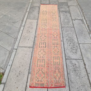 Vintage Turkish Oushak Runner Rug: Handmade Wool, Boho Farmhouse Decor