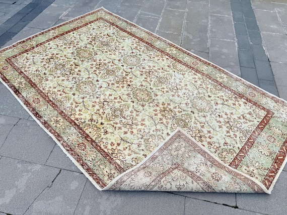 Vintage Turkish Oushak Rug: 5.1x8.5 Ft Handwoven Pastel Area Rug
