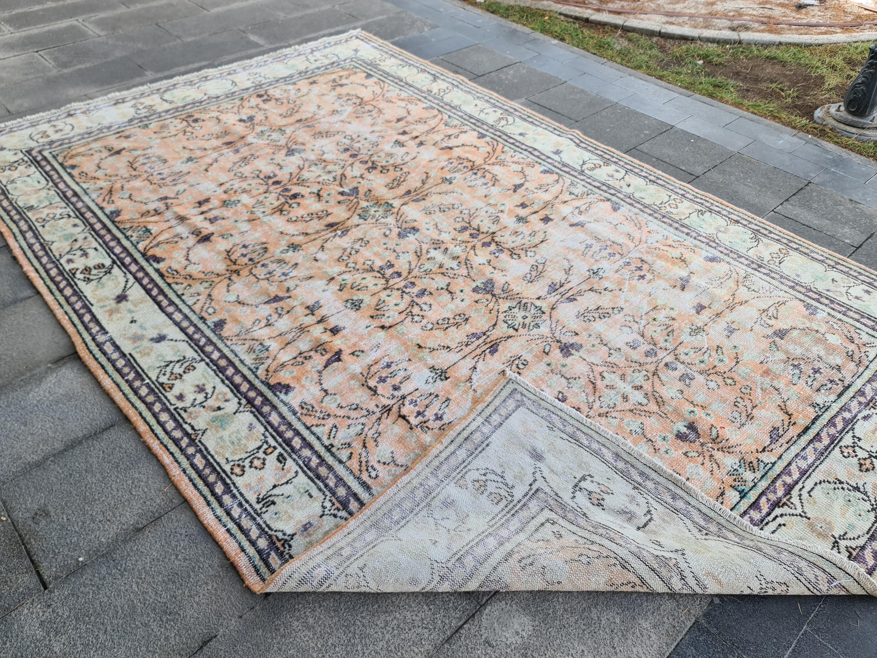 Oversized Vintage Turkish Oushak Rug: Pastel Tribal Area Rug (6.7