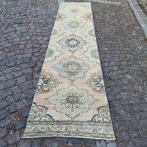 Vintage Turkish Runner Rug: Handwoven Wool Hallway Carpet, 2.8x13 ft