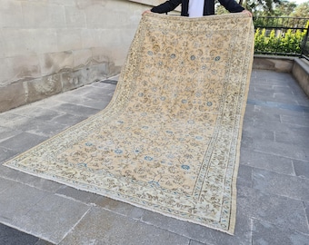 Vintage Oushak Turkish Rug: 5.4x9 ft, Pastel Tribal Area Rug