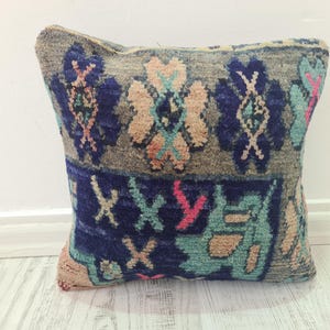 Vintage Kilim Pillow Cover 16x16: Turkish Rug Cushion, Boho Accent Decor