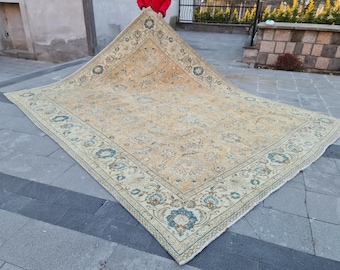 Antique Oushak Turkish Rug: Square Oversized Area Rug (6.5x6.8 Ft