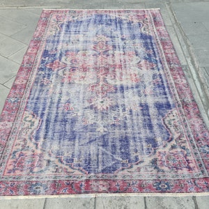 Blue Vintage Rug 5.4x8.5 ft – Handmade Turkish Oushak Bohemian Area Rug for Living Room