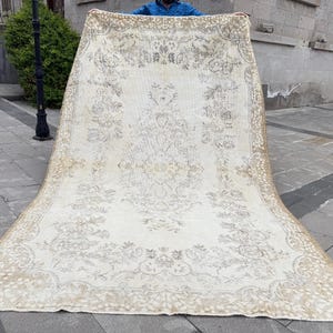 Vintage Turkish Rug 6.2x9.8 ft Handmade Oushak Carpet - Antique Pastel Oversized Area Rug for Living Room