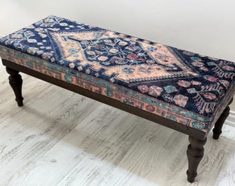Turkish Rug Upholstered Bench: Entryway, Piano, Bedroom Seating
