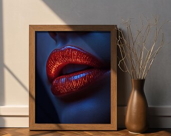 Red Lips AI Art Print • Modern Home Decor (Digital Download)