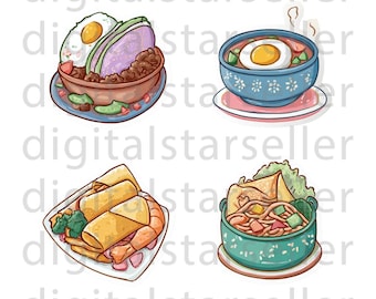 Korean Food Clipart, Asian Cuisine Illustrations (Digital Download PNG, Commercial Use)