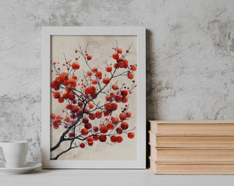 Persimmon Tree Art Print • AI Generated Wall Decor (Digital Download)