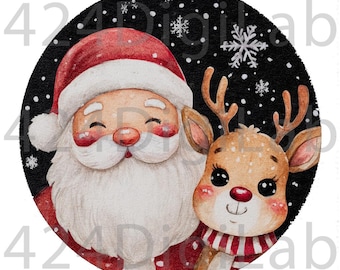 Santa Claus and Reindeer PNG, Sublimation Design (Digital Download), Commercial use