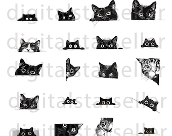 Peeking Black Cat 26 PNG Bundle - Silhouette Cut Files - Commercial Use (Digital Prints Downloadable Files)
