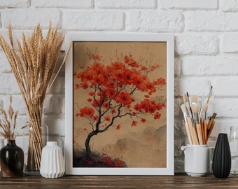 Persimmon Tree Art Print • AI Generated Floral Wall Decor (Digital Download)