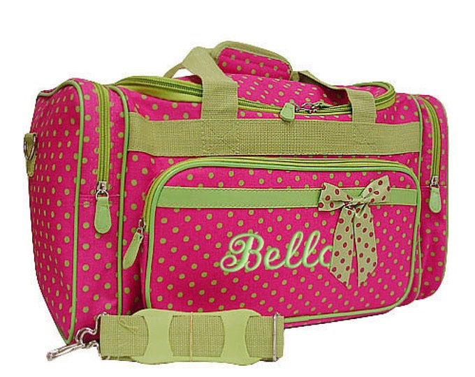 Personalized Duffle Bag Hot Pink Lime Green Polka Dots DANCE - Etsy