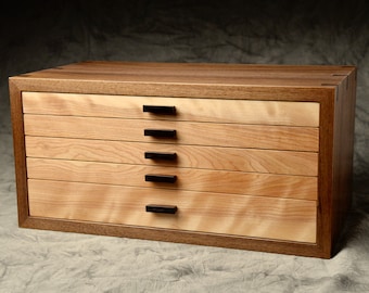 Large Jewelry Box--Black Walnut, Curly Birch & Wenge Jewelry Chest