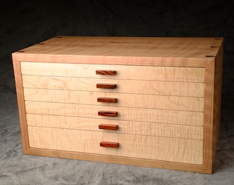 Large Jewelry Box, Curly Cherry, Curly Sugar Maple & Rosewood Jewelry Box