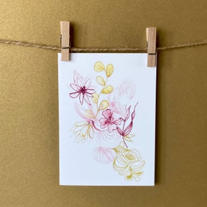 Carte de correspondance rose et or s'épanouir