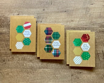 Merry Hexagons 3x5 Christmas Cards - Set of Six