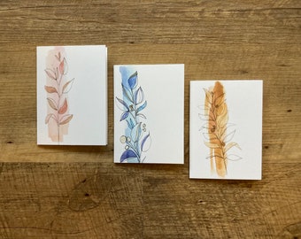 Set of 3 - Watercolour Sprigs 3x5 Notecards