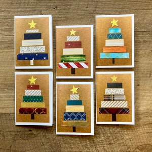 Patterned Paper Christmas Tree 3x5 Notecards Set of Six image 1