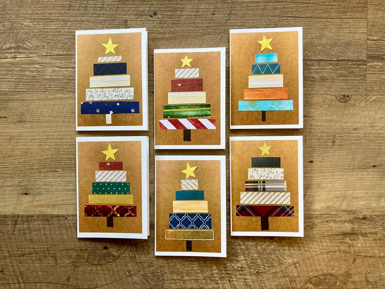 Patterned Paper Christmas Tree 3x5 Notecards Set of Six image 1