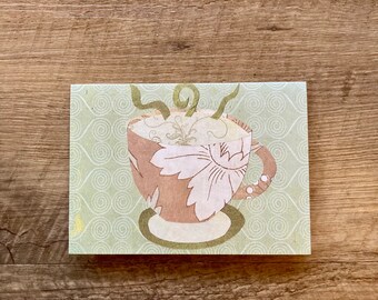 Floral Coffee Cup Patterned Paper Notecard