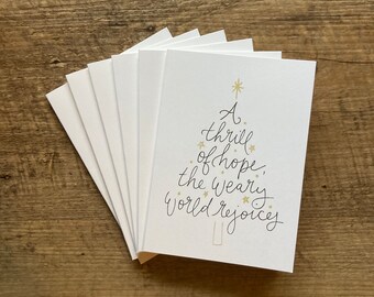 A Thrill of Hope Calligraphy Christmas Tree 3x5 Notecards - Set of Six