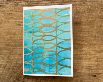 Aqua and brown abstract leaf pattern notecard