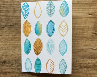 Blue and Gold Leaf Pattern Notecard