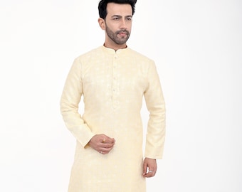 Sequin Embroidered Men's Kurta Pajama Set: Traditional Indian Wedding Outfit