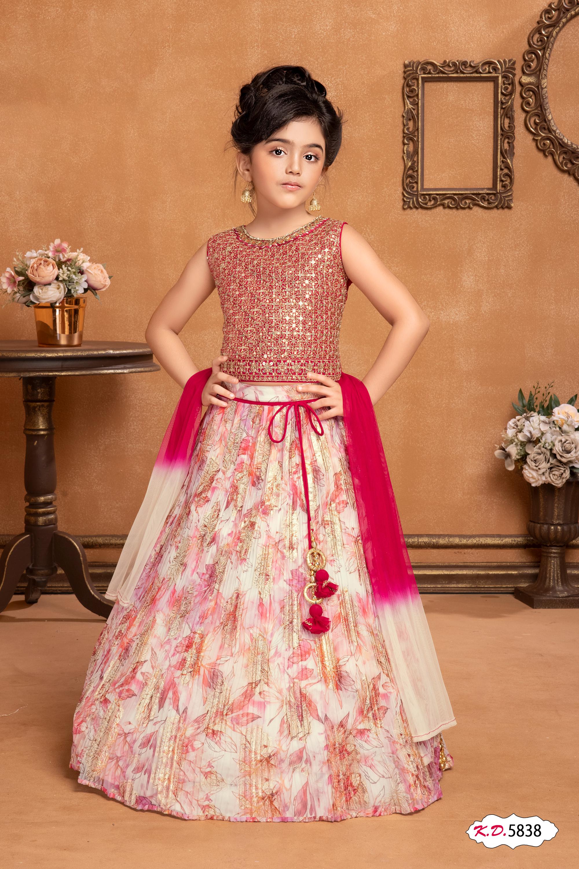 Girls embroidered satin lehenga set · magenta · TT-YG-LPRR104