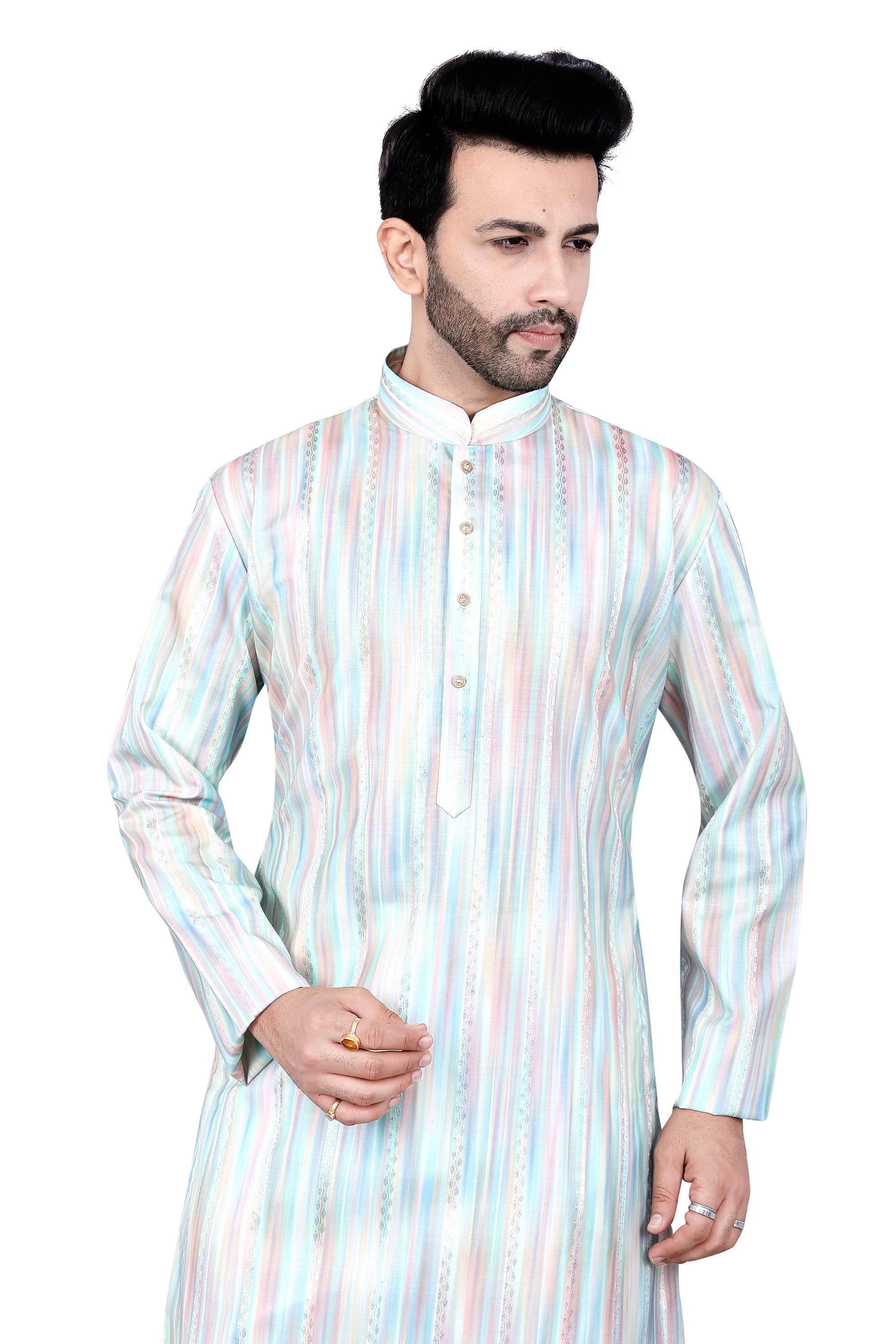 Pink Tie Dye Rayon Kurta Set: Chinese Collar, White Cotton Pajamas
