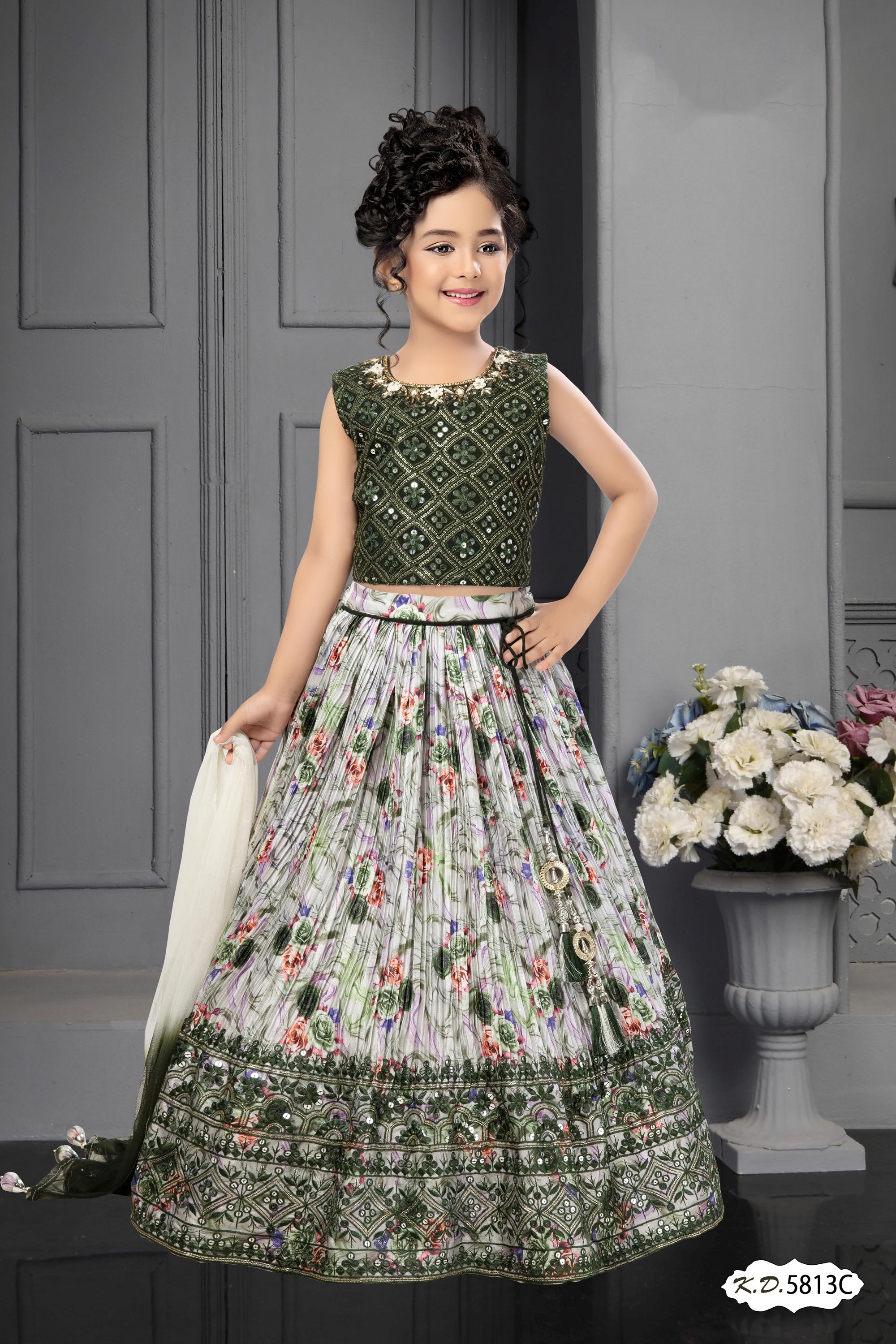 Girls embroidered satin lehenga set · burgundy · TT-YG-LPRBG101