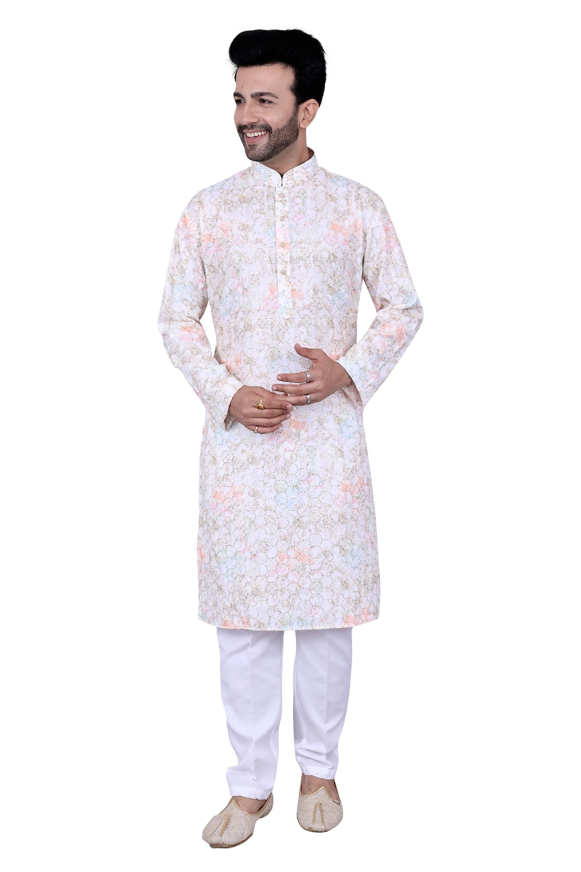 Multicolour Floral Printed Cotton Kurta for Men