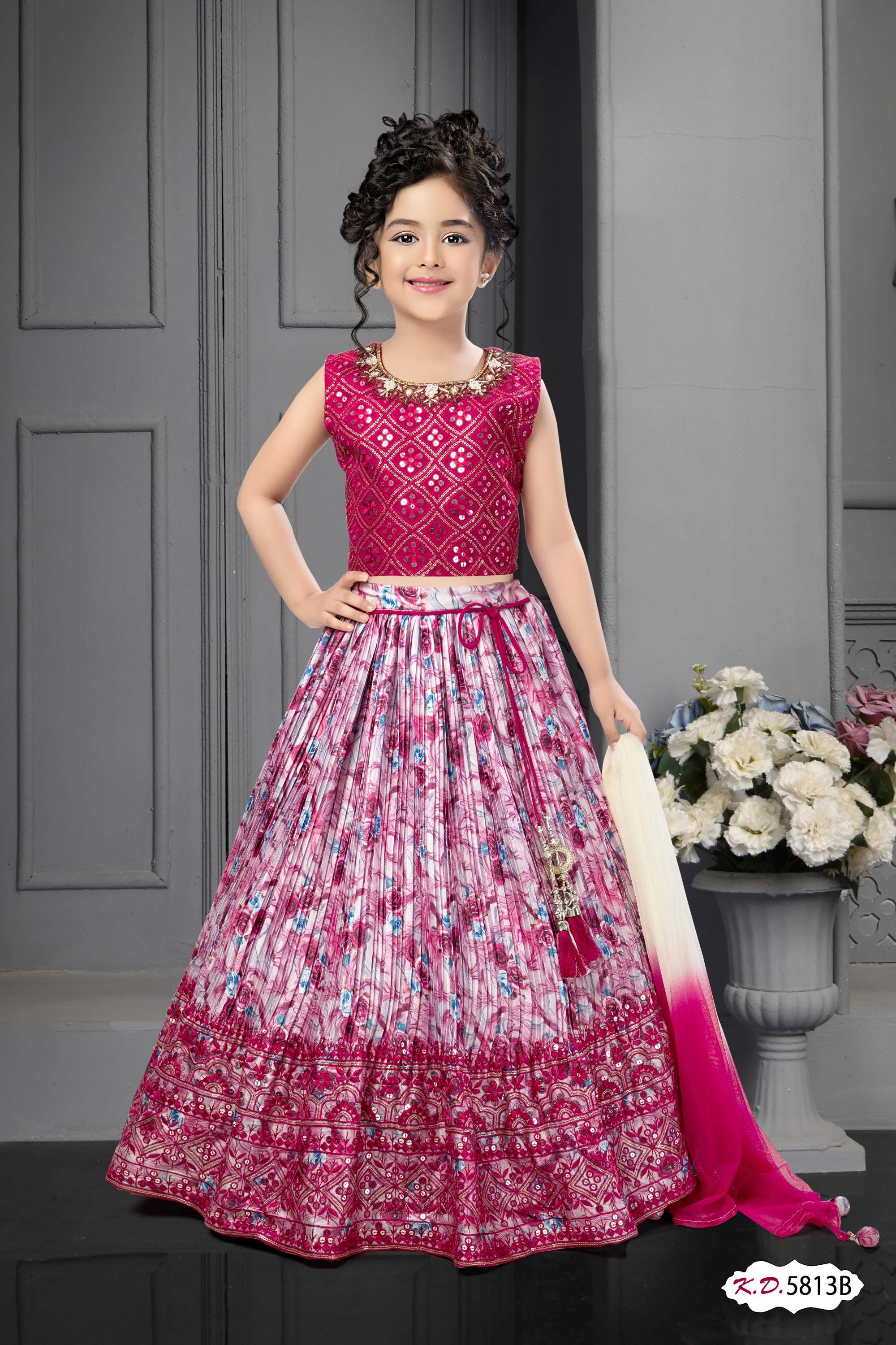 Girls embroidered satin lehenga set · pink purple · TT-YG-LPRRA100
