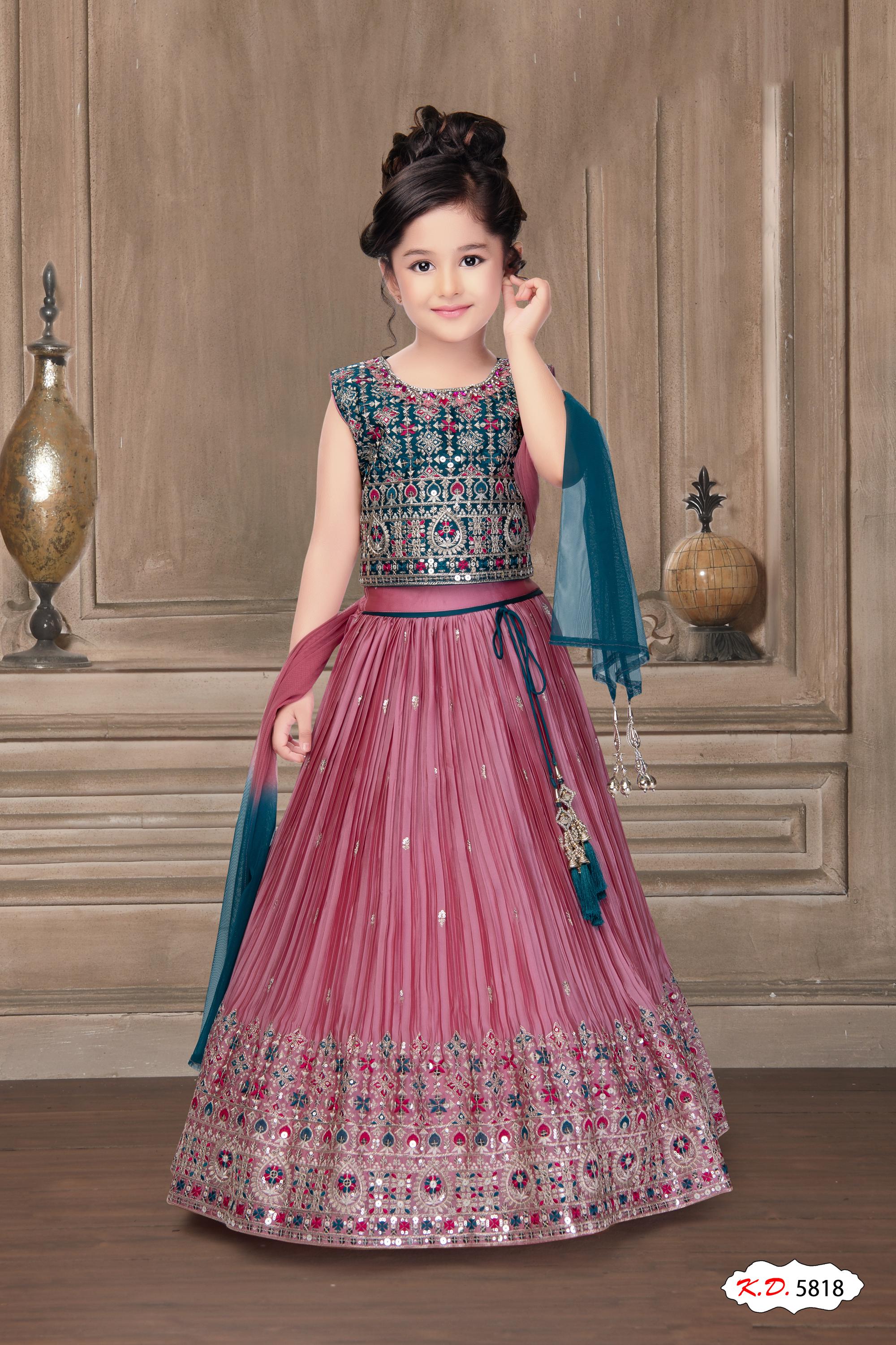 Girls embroidered satin lehenga set · navy opal · TT-YG-LBLNOP97