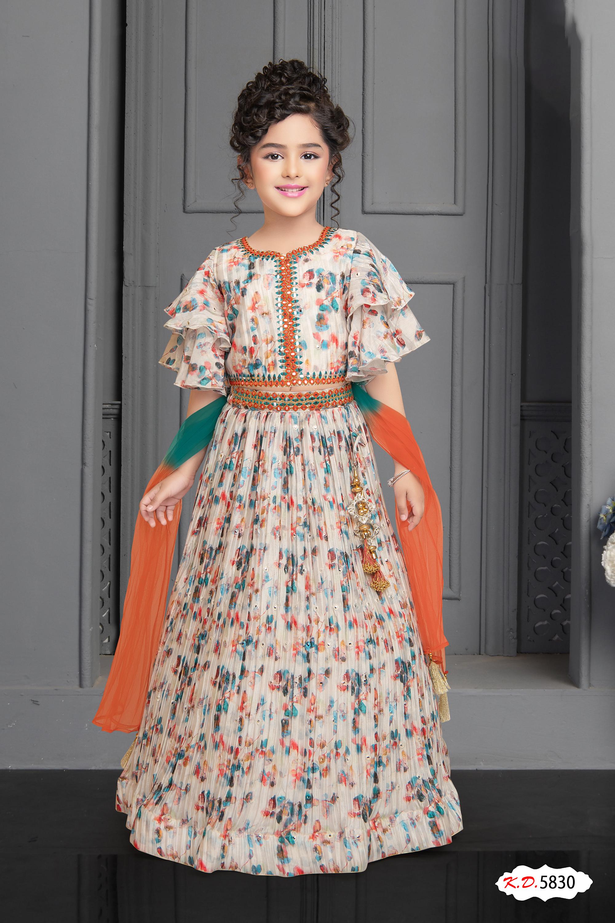 Girls embroidered satin lehenga set · mint · TT-YG-LMC96