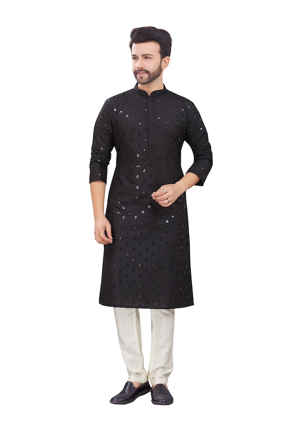 Buy Traditional Threads Mens Kurta Kurta Pajama Set Indian Casual Wedding  Dress, Black Online in India - Etsy