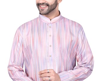 Conjunto de kurta de rayón teñido anudado: pijama de algodón blanco con estampado metalizado rosa