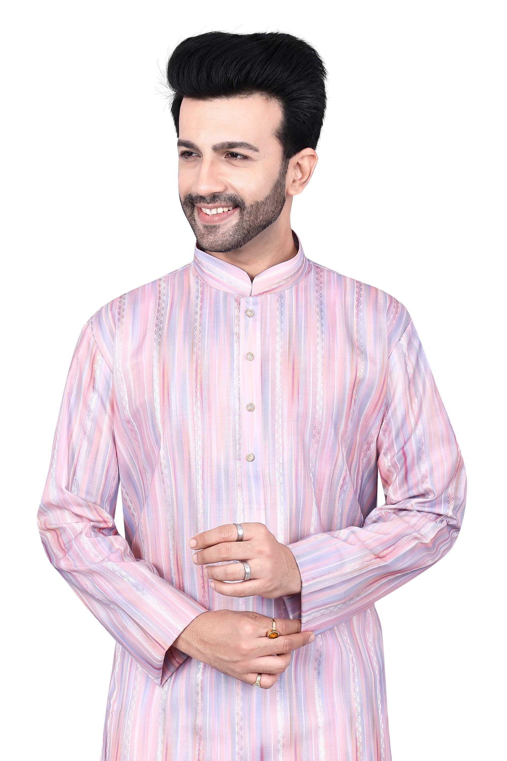 Tie Dye Rayon Kurta Set: Pink Foil Print, White Cotton Pajamas