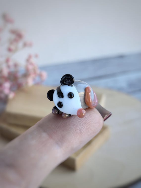 Glass opossum gifts Tiny glass animals possum figurines Miniature rat decor Pocket friend mouse figure Desk decor Tiny opossum Terrarium kit