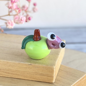 Glass worm gifts Tiny glass animals worm figurines Miniature worm decor Apple ornament Desk Tiny caterpillar fit Aquarium and Terrarium