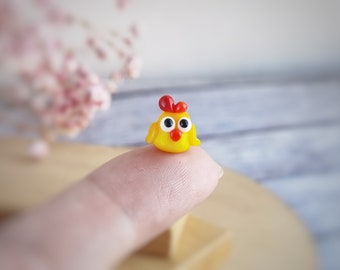 Tiny glass animals Miniature hen figurine cockerel decor Bird gifts Bird ornaments  Desk decor Glass bird Tiny chicken GLASS FIGURINE