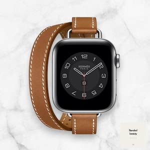Slim Double Tour Apple Watch Band - Leather Bracelet Strap for iWatch 49mm 45mm 44mm 42mm 41mm 40mm 38mm - Series 9 8 7 6 5 4 3 2 1 SE Ultra