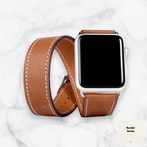 Double Tour Apple Watch Band - Leather Wrap Bracelet Strap for iWatch 49mm 45mm 44mm 42mm 41mm 40mm 38mm - Series 9 8 7 6 5 4 3 2 1 SE Ultra