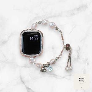 Elegant Pearl Apple Watch Band, Handmade Bracelet Strap for Women, 38mm-41mm 42mm-45mm Series 1-10 SE Luxury Wristband Gift