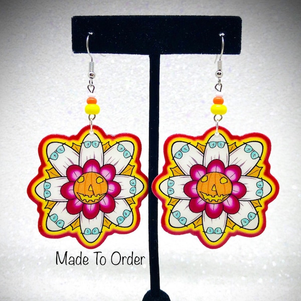 Bob the Ghost Flower Dangle Boucles d’oreilles faites à l’ordre