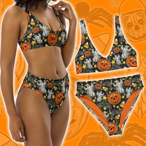 Vintage Halloween Vibes Recycled High-Waisted Bikini