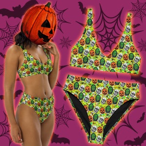 Glad Halloween Återvunnen Bikini med Hög Midja