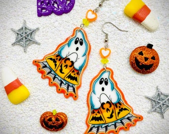 Candy Corn Hoarder Ghost Dangle Earrings Made to Order